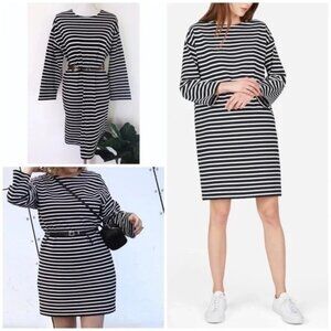 Everlane Dark Blue and White Striped Cotton Breton Dress Long Sleeve S